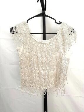 80s 90s Crop Tank Women's White Embroidered Lace Top Sam Large